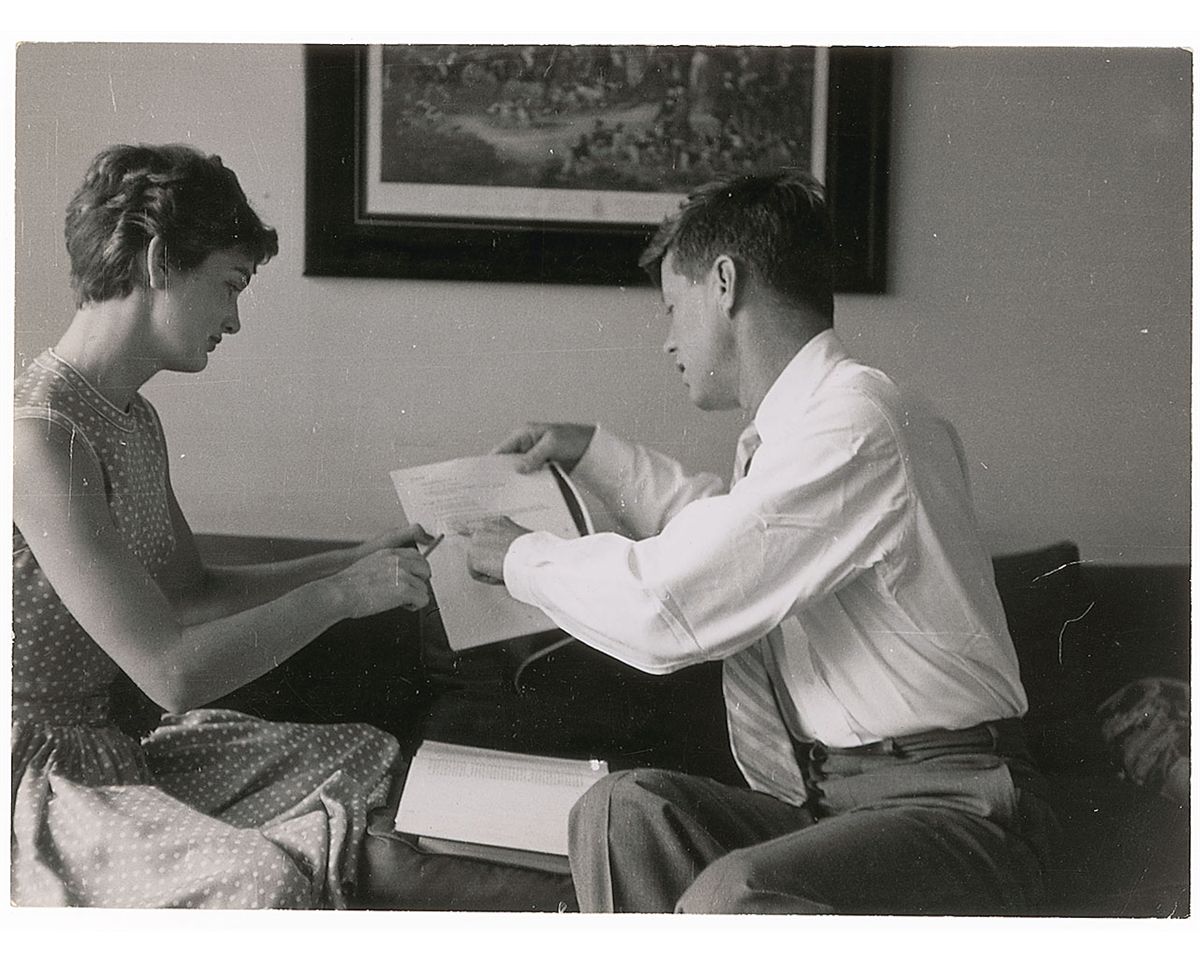 Although the Suero series of images of the Kennedy newlyweds were  posed, the role Jackie Kennedy played using her writing skills  in a variety of efforts helping the Senator was genuine. 