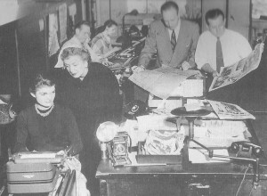 Jackie Bouvier at her desk during her career as a newspaper columnist.
