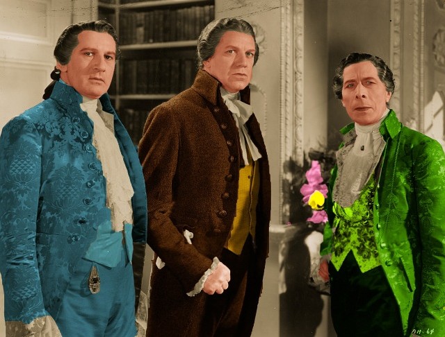 Actors Morgan Wallace and Montagu Love depicted Monroe and Jefferson as schemers against Alexander Hamilton (George Arliss) in the 1931 film Hamilton. (www.ArlissArchives.com)