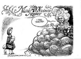 Ann Romney satirized in a 2012 political cartoon as Marie Antoinette.