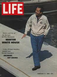 A Life Magazine cover story showing Nixon walking along the side of the pool; relatively few photos were publicly released of the interior rooms.