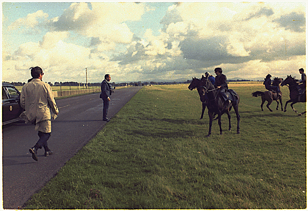 President Nixon eft his motorcade to greet some Irish citizens on horses during the 1970 Nixon Ireland trip.