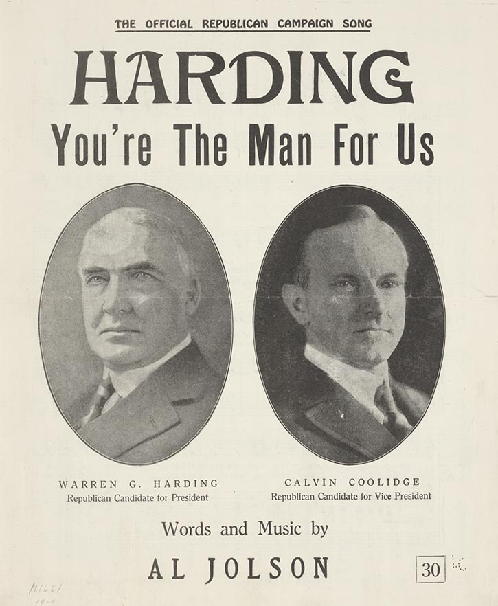 The First President To Win With Actors: Al Jolson’s 1920 Campaign Song ...