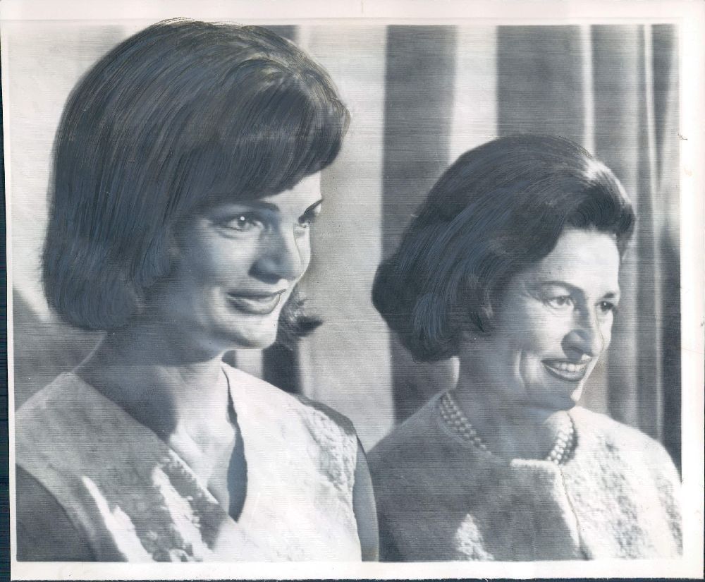 The widowed Mrs. Kennedy joined incumbent First Lady Lady Bird Johnson at a 1964 National Democratic Convention reception. The widowed Mrs. Kennedy joined incumbent First Lady Lady Bird Johnson at a 1964 National Democratic Convention reception.