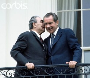 Brezhnev practically put his lips on Nixon's ear once they were out before photographers.