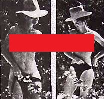 Two of the numerous scandalous nude pictures snapped of Jacqueline Kennedy Onassis in Greece by paparazzo Garritano; the former First Lady was unashamed about being snapped naked and even autographed a poster-size version of one of the pictures for her friend, artist Andy Warhol.