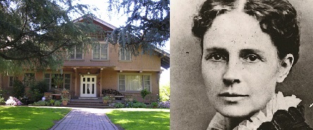 Lucretia Garfield and the home she helped design as her retirement place in Pasadena, California.