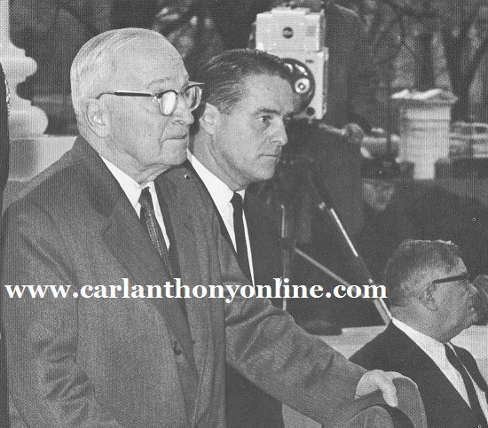 Truman arrives at the White House, escorted by Sargent Shriver. Truman arrives at the White House, escorted by Sargent Shriver.