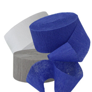 Crepe-paper streamers in Hanukkah colors.