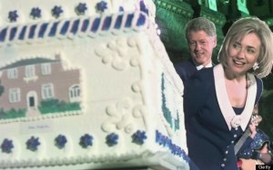 Hillary Clinton looks over her 50th birthday cake on October 27, 1997 at the Chicago Cultural Center, hosted by Chicago Mayor Richard Daley and attended by 1,000 guests. (AP)