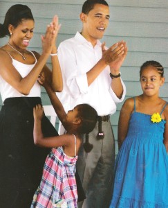 The Obamas with their daughters during the presidential campaign, July 2008. (ebay)