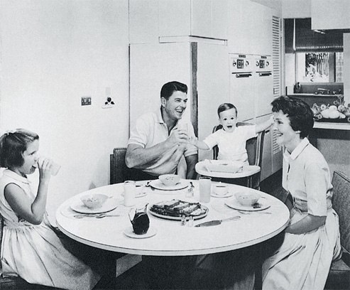 Another still from one of the Reagan family's television commercials for G.E.