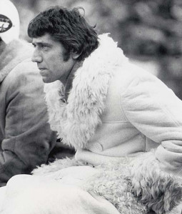 Namath in perhaps the most famous of his coats, a white fur-collared one that reached to the floor.