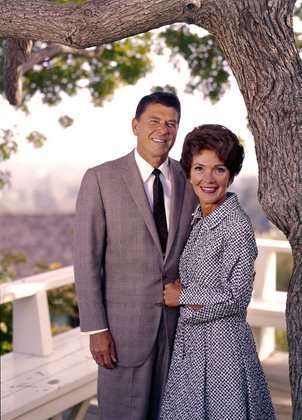 Ronald and Nancy Reagan on their outdoor deck.