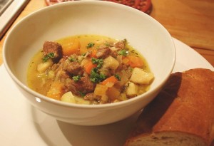 Cawl Cymreig, a traditional Welsh lamb and vegetable stew.