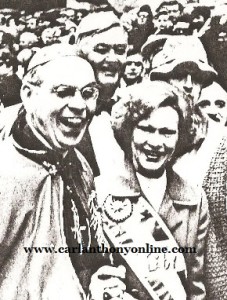 Rosalynn Carter in front of St. Patrick's Cathedral with Cardinal Terence Cooke and Senator Patrick Moynihan before reviewing the annual Fifth Avenue parade.