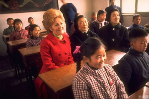 Pat Nixon attended a class with students at a communal school during her China tour in 1972.