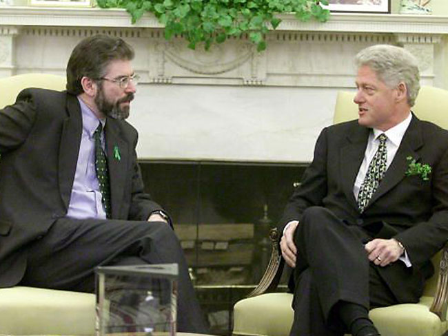 Sinn Fean's Gerry Adams meeting with President Bill Clinton on St. Patrick's Day in 1995.