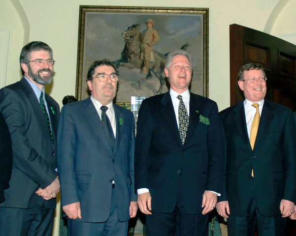 St. Patrick's Day in Washington. Bill Clinton receives Gerry Adams, John Hume and David Trimble at the White House, March 17, 2000.