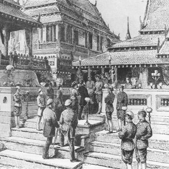 Ulysses and Julia Grant arriving at one of the many palaces where they were received in the numerous Asian nations on their world tour.