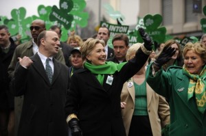Hillary Clinton in a St. Patrick's Day parade during her 2008 presidential campaign.