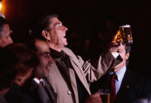 Reagan enjoys a St. Patty's Day beer at a local Washington pub.
