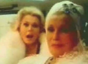 A still from the 1975 Volkswagon commercial which a turbaned Jolie Gabor made with daughter Zsa Zsa.