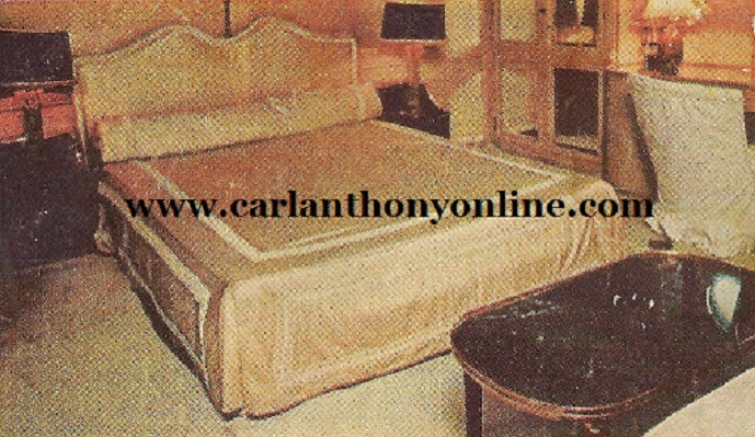 The bedroom of Ari and Jacqueline Kennedy Onassis on his Christina yacht.