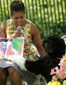 Michelle Obama and her dog Bo at the 2011White House Easter Egg Roll. (Getty)