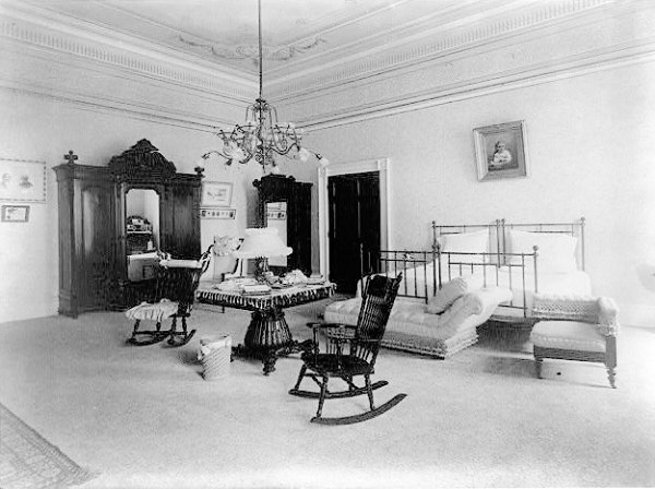 William McKinley and his wife shared this White House bedroom using beds they brought from home in Canton, Ohio with metal frames, believed at the time to be a preventative measure to contracting influenza.