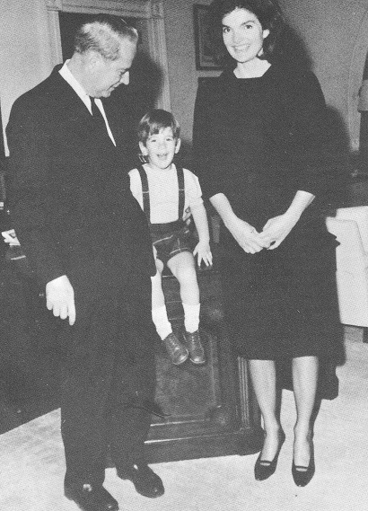 J.B. West, Jackie Kennedy and John, Jr. on the day the Kennedys left the White House. J.B. West, Jackie Kennedy and John, Jr. on the day the Kennedys left the White House.