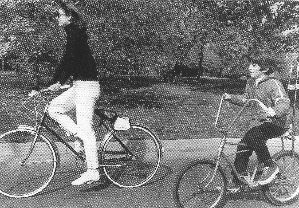 Mother and son biking together in Central Park, 1970. Mother and son biking together in Central Park, 1970.