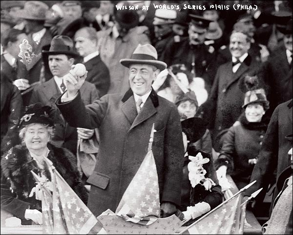 Edith Wilson's mother Sallie Bolling and Woodrow Wilson on the Washignton Senators opening day in 1915.