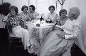 Out of her generation: Hillary Clinton at center with Nancy Reagan, Lady Bird Johnson, Rosalynn Carter, Betty Ford and Barbara Bush - five of the longest-living First Ladies all of the previous generation.