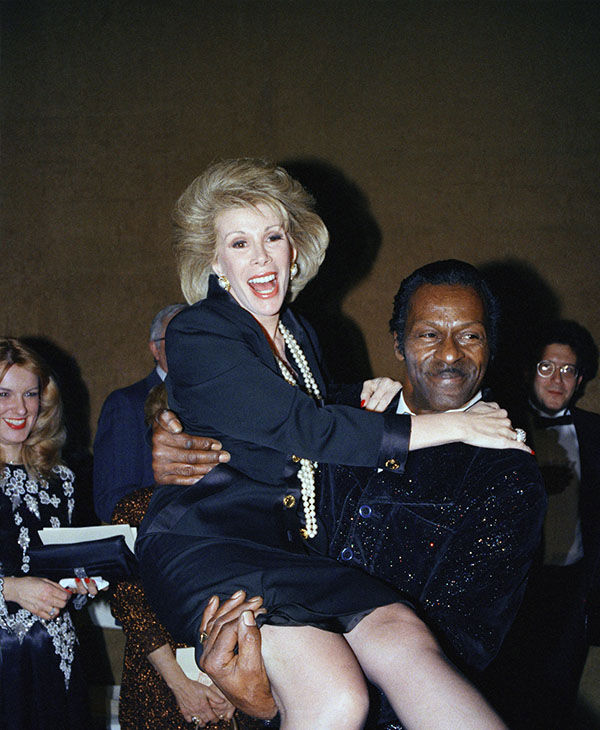 Six months after the devastating August 1987 suicide of her husband Edgar, Joan Rivers was spontaneously and literally uplifted by her long-time fan, rock and roll legend Chuck Berry.