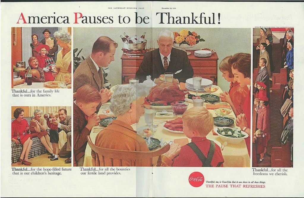 There wasn't time to reshoot a Saturday Evening Post Coca-Cola advertisement photo spread for Thanksgiving 1959 without the cranberry sauce. And there was no photoshop.