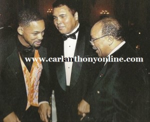 Actor Will Smith, boxer Muhammed Ali and producer Quincy Jones at the White House Millenium Party.