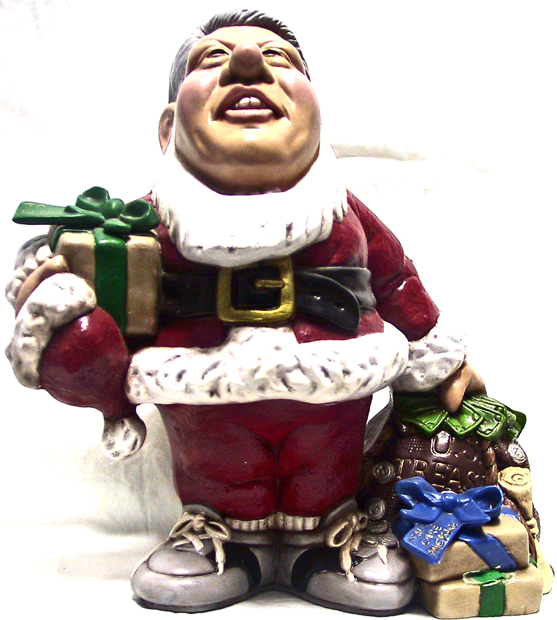 A souvenir statue of President Bil lClinton as Santa Claus.