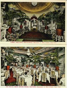 The lobby and dining room of Rector's colorized on postcards.