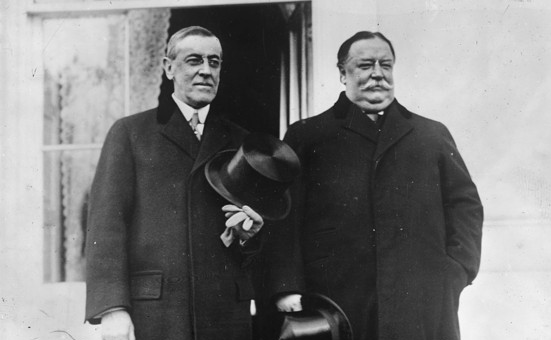 Taft turns over the presidency to Wilson, Inauguration Day 1913.