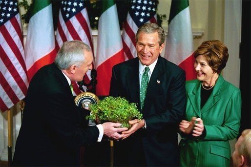 First Lady Laura Bush shared in the shamrock ceremony one year.