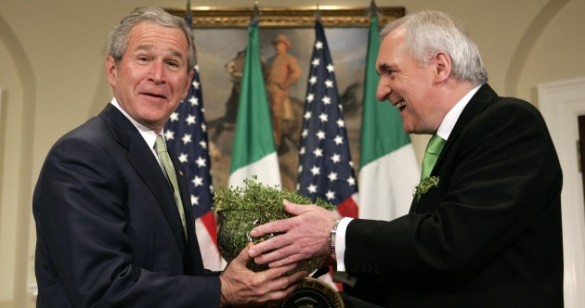 George W. Bush gets his annual bowl of shamrocks.
