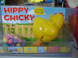 When Hippy Chick walks, she does not poop chocolate. She simply lays colored gumball eggs.
