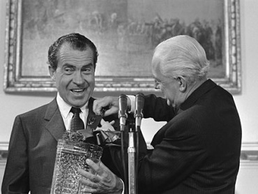 President Richard Nixon got both a crystal bowl of shamrocks and one pinned on his lapel.