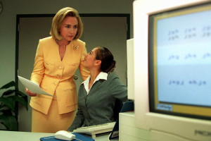 First Lady Clinton during a public appearance related to Internet educational training, 1996.