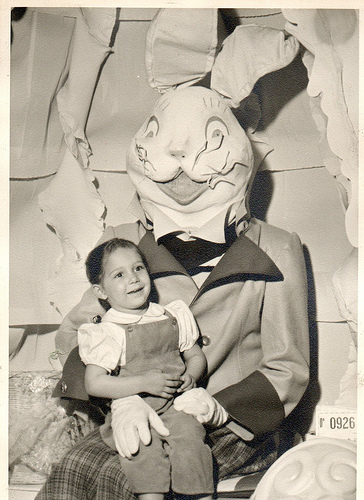One of the few documented children unfazed by a creepy department store Easter Bunny in over half a century.