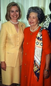 First Lady Hillary Clinton with her predecessor Lady Bird Johnson at the LBJ Library in September of 1996. (Corbis)