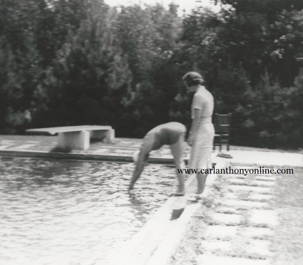 Eleanor Roosevelt learning how to dive at the family pool.