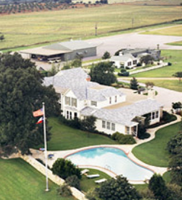 Aerial view of President Lyndon Johnson's LBJ Ranch shows his large pool there.