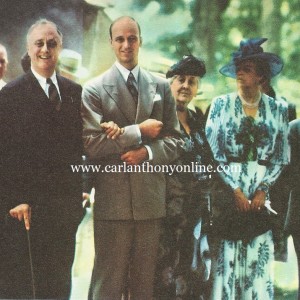 President Franklin D. Roosevelt, his son James, mother Sara and wife Eleanor outside their Hyde Park church.